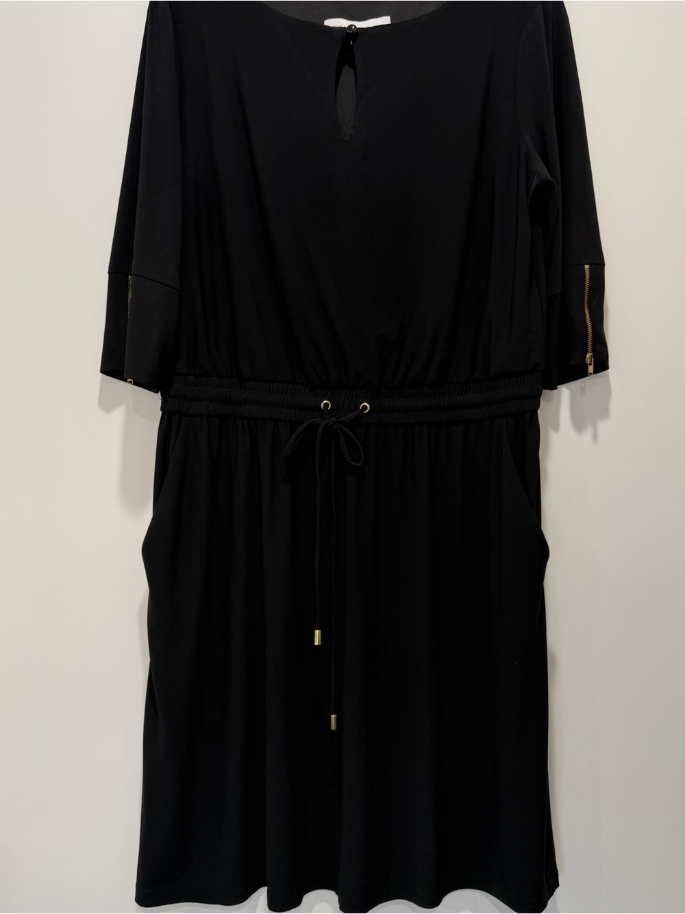 Emma & Michele Black Midi Dress with Gold Accents